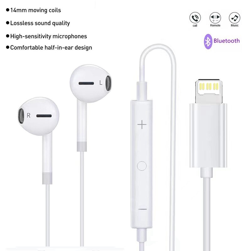Auriculares Intrauditivos con Cable para Móvil iPhone, Cascos Bluetooth, Audífonos Compatibles con Apple Lightning, 8, 7, Plus, X XS, MAX, XR, 11, 12, 13