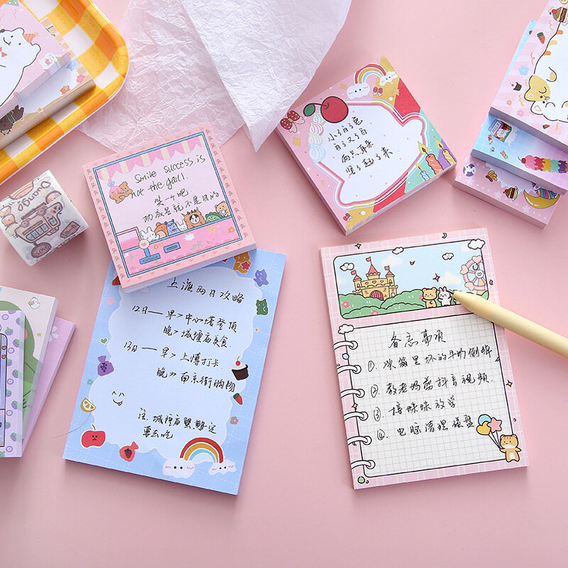 Kawaii Cartoon Sticky Notes Colored Creative Memo Pad Stickers 100 Sheets/Pack Cute Diary Scrapbooking School Office Supplies