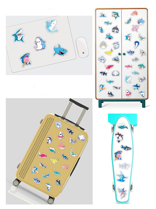 50Pcs 상어 해양 생물 만화 낙서 스티커 미적 Decals 어린이 장난감 귀여운 가방 편지지 냉장고 기타 전화