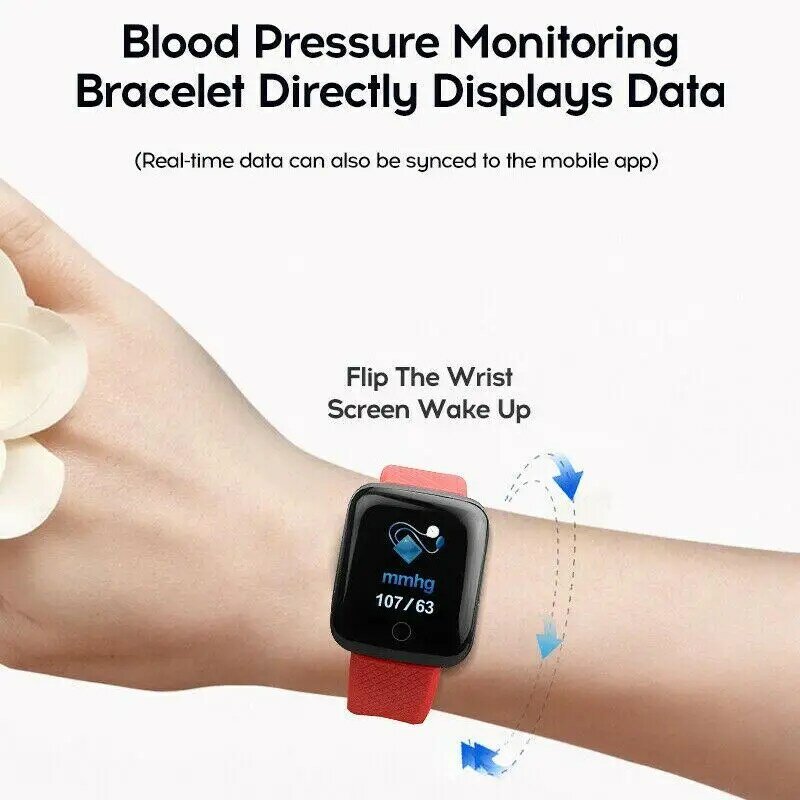 Bluetooth Hartslag Bloeddruk Smart Horloge Fitness Tracker Armband