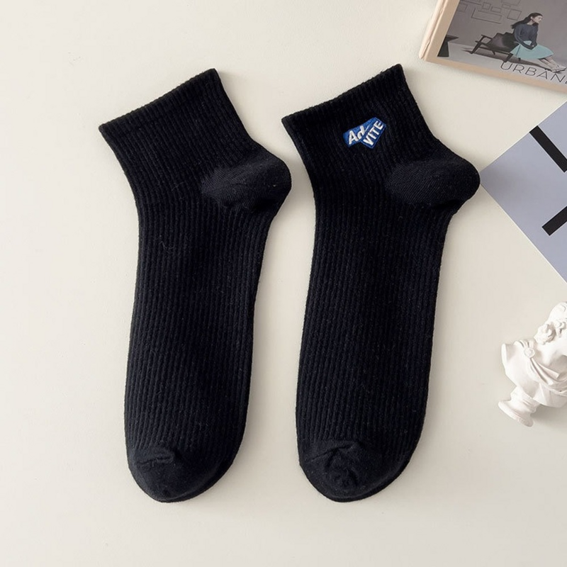 Calcetines minimalistas de algodón para hombre, calcetín con letras bordadas, divertidos, de corte bajo tobilleros, transpirables, para verano
