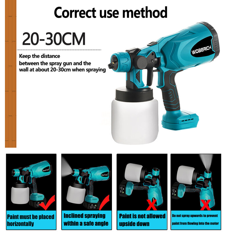 PISTOLA DE PULVERIZACIÓN eléctrica de mano, aerógrafo de recubrimiento de acero, de alta potencia, inalámbrica, para batería Makita de 18V, 800 ML