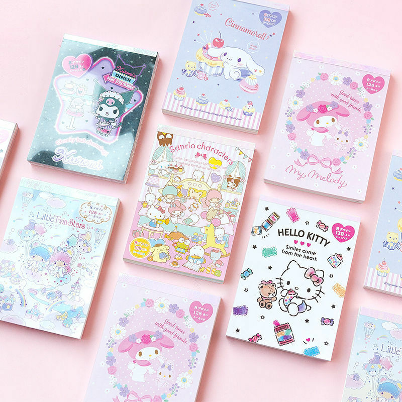 TAKARA TOMY Hello Kitty 2022 New Cartoon Cute Sticky Note Book Square Color Page Super Thick Memo 128 Pages 10cm*14cm Plan Book