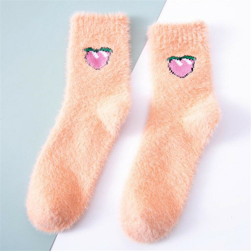 Nova moda feminina quente abacate cereja berinjela chão meias de sono meias de inverno quente