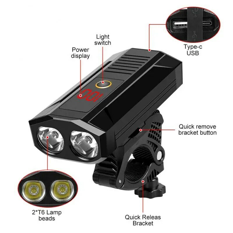 Luces LED delanteras y traseras para bicicleta de montaña, lámpara recargable por USB, 5200 MAh