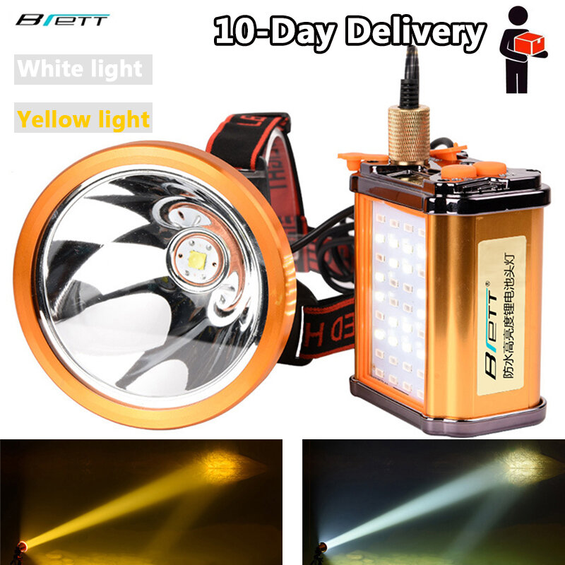 Lanterna de cabeça cree xhp70 luz branca e amarela opcional camping caça e pesca lanternas de led de alta potência recarregavel