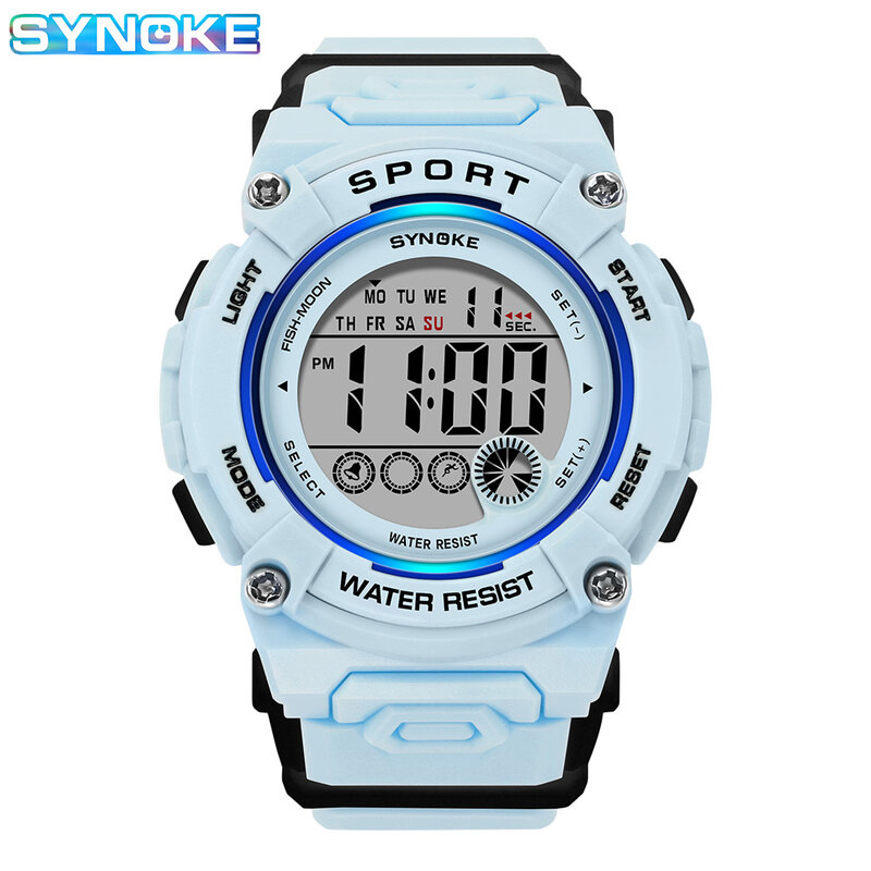 SYNOKE-Reloj electrónico para niños, resistente al agua hasta 50M cronógrafo deportivo, con alarma luminosa y pantalla semanal, ideal para estudiantes