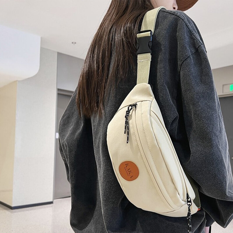 Młodzieżowa torba na ramię damska brezentowa torba noszona na piersi proste, solidne kolorowy zamek błyskawiczny torby Crossbody dla dziewczynek w japońskim stylu Harajuku nylonowe torby Sac