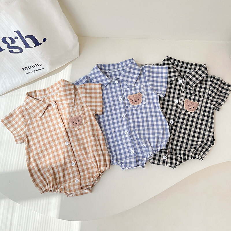Newborn fotografia adereços fotografia roupa do bebê menina menino roupa macacão xadrez camisa