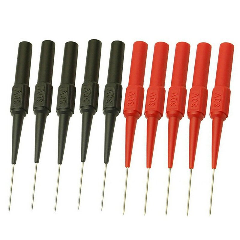 10 pces 30v ferramentas de diagnóstico multímetro teste de extensão de chumbo vermelho/preto piercing ponta agulha teste sonda plug dispositivo de medição