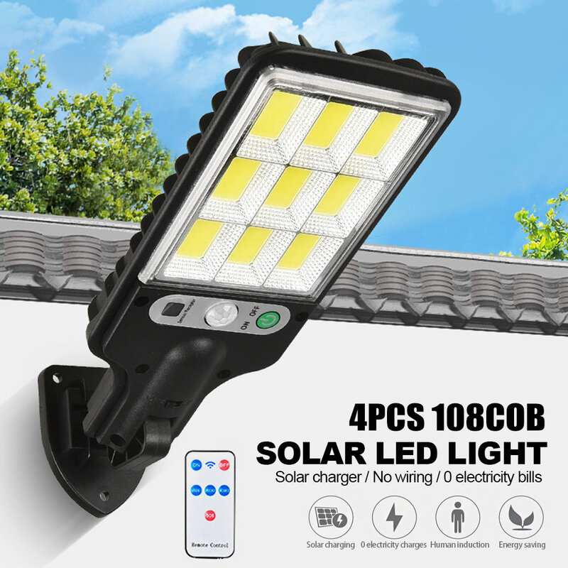 Lámpara Solar Led de pared para exteriores, iluminación impermeable con Sensor de movimiento para el hogar, Patio, camino, piscina, jardín, 108COB