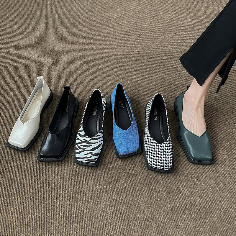 2022 Fashion Square Toe Wohnungen Frauen Schuhe Frühling Loafers Beleg auf Zebra Grün Leder Boot Schuhe Neue Casual Damen Wohnungen