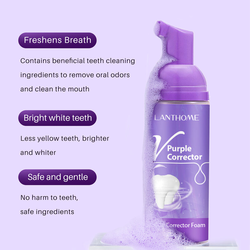 New Lanthome V Purple Corrector Teeth Whitening Mousse Foam Deep Cleaning Essence Toothpaste Plaque Stains Removal Brighter