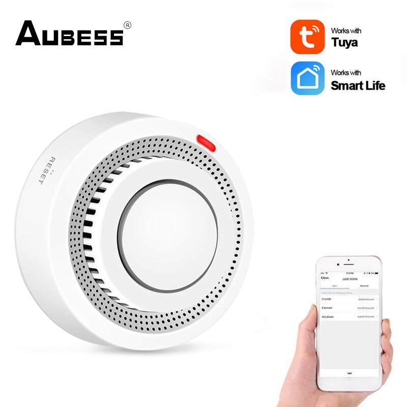 Tuya Smart Life WiFi Fungsi Ruang Keluarga Anak Rumah Dapur Detektor Asap PIR Alarm Suara Sensor Inspeksi Kebakaran Toko