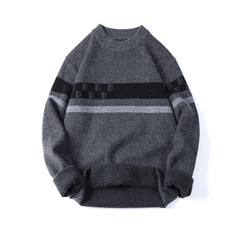 Зимний мужской свитер, шерстяной свитер с коротким воротником, плотный теплый свитер, вязаная рубашка с круглым вырезом, повседневный Топ