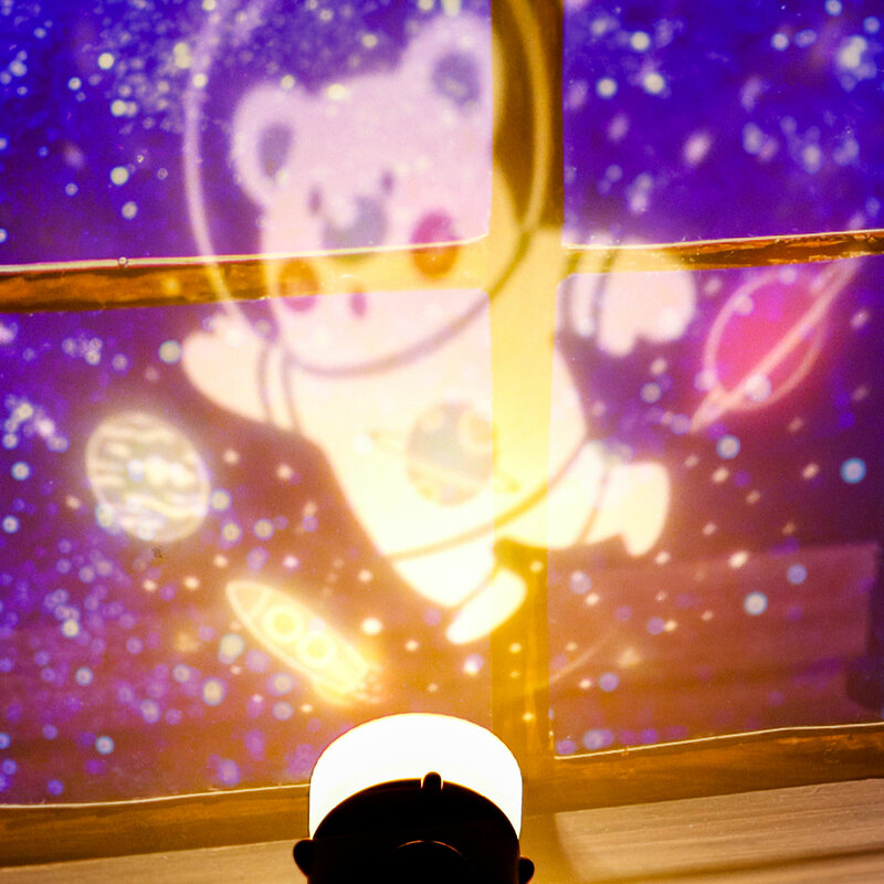 Lámpara de proyección con forma de cohete pequeña, luz de proyección de cielo estrellado con carga USB, enchufe de atenuación continua, luz nocturna con mango