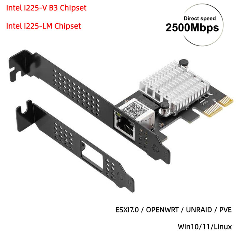 Intel I225 Chips 100/1000M/2500M RJ45 Adaptor Jaringan PCIe PCI Express 2.5G Gigabit Kartu Lan Jaringan Etherent