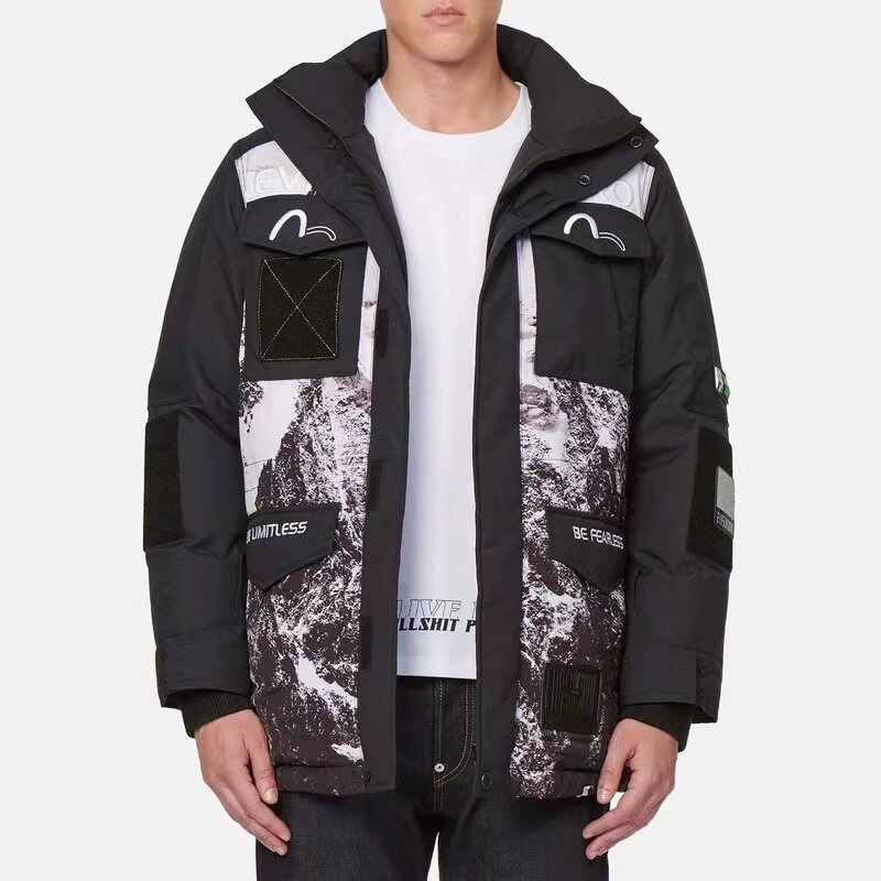 2022 inverno maré marca jaqueta masculina para baixo manter quente frio resistente de alta qualidade 1-1 m padrão de impressão estilo japonês