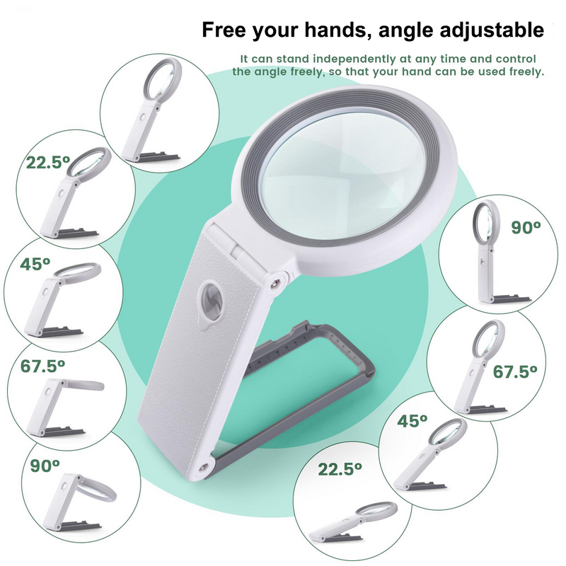 Desktop LED Magnifier 18 Lamp Bead Optical Glass Lens Magnifying Glass Handheld Stand Two in One High Power Lens