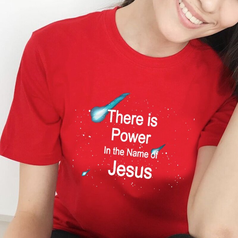 Moda feminina jesus camiseta nome jesus tem força deus cristão fé camisa casual topo unisex confortável verão