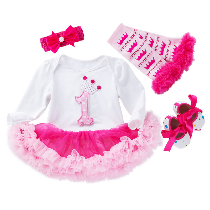 女の赤ちゃんのためのピンクのボディスーツ,洗礼ドレス,ロングドレス,チュチュスタイル,4-ピース/セット