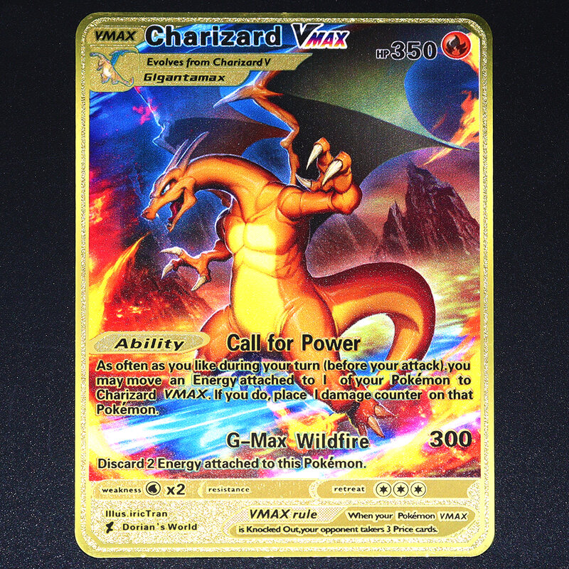 Tarjeta de Metal de Pokémon de Anime en inglés, Pikachu Charizard Mewtwo, colección de juegos de oro, tarjetas brillantes Vmax GX, regalo de cumpleaños EX