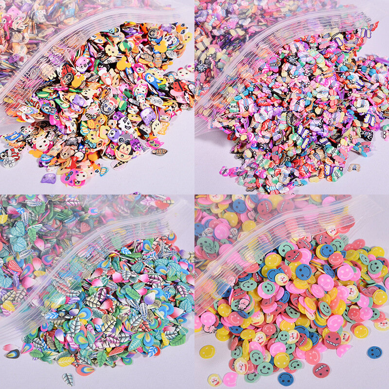 1000Pcs เรซิ่น Polymer ผลไม้ดอกไม้เล็บ Glitters Craft DIY สำหรับตกแต่ง Slime Filler วัสดุคริสต์มาส