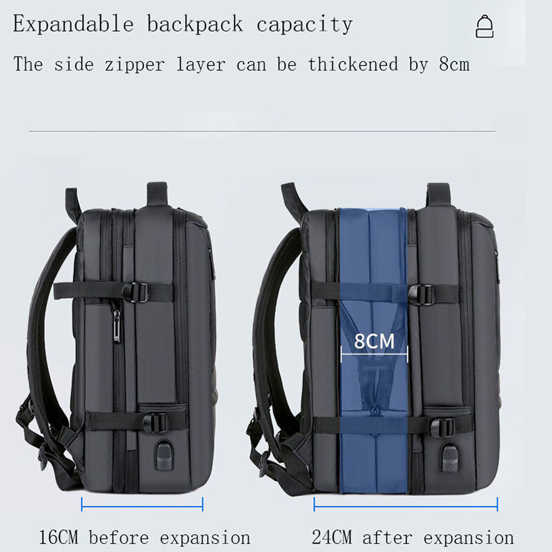 Expandable Men‘s 17 Inch Laptop Backpacks USB Waterproof Notebook Schoolbag Sports Travel School Bags Pack Backpack For Male
