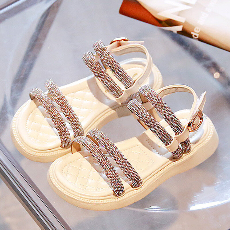 Sandalias antideslizantes con diamantes de imitación para niños, zapatos de princesa para playa, antideslizantes, de fondo suave, para fiesta