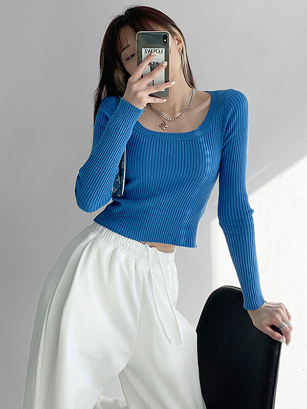 2022 Autumn Winter Women's Y2k T-Shirts Knitted Bottomed Shirt  Slim Sweater Korean Fashion Solid Color Long Sleeve Top Clothes