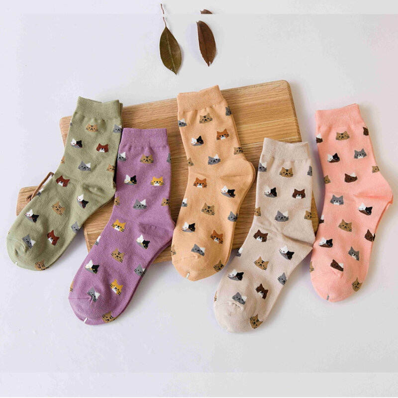 Calcetines de algodón con dibujos de animales para mujer, medias bonitas de 4 colores, Otoño, nuevo