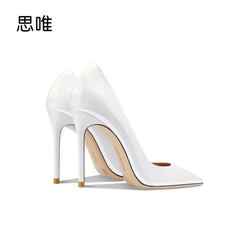 Sepatu Hak Tinggi Putih Klasik Kulit Asli Sepatu Pump Wanita Model Ibu Jari Kaki Terlihat Stiletto Talon Femme Sepatu Pengantin Seksi 10Cm