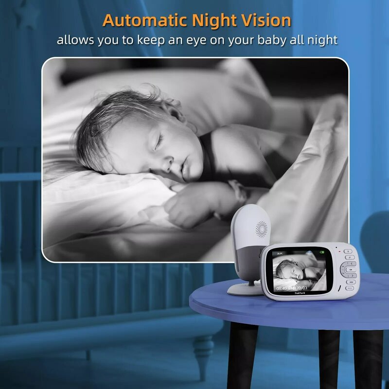Monitor de bebé inalámbrico de 3,2 pulgadas, cámara de seguridad con visión nocturna, intercomunicador, monitoreo de temperatura, niñera