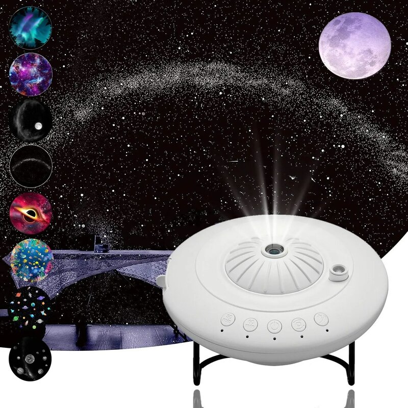 Proyektor Galaxy 7 In 1 Proyektor Planetarium Lampu Malam Bintang dengan Speaker Musik Proyektor Berputar untuk Langit-langit Dekorasi Kamar Anak-anak