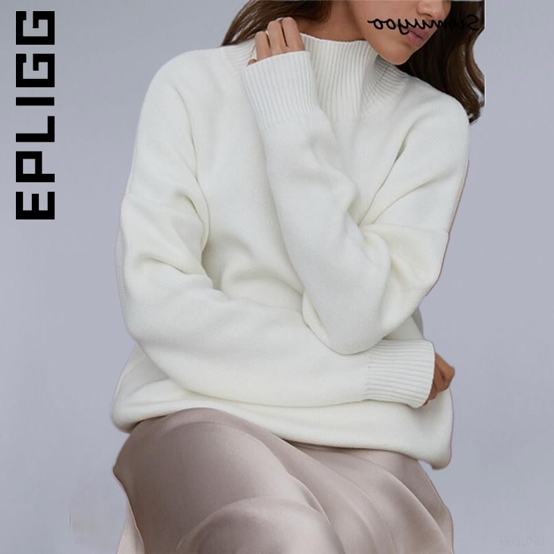 Повседневный Свободный вязаный джемпер Epligg, женский свитер с высоким воротом, осенне-зимний плотный теплый пуловер, Женский Топ