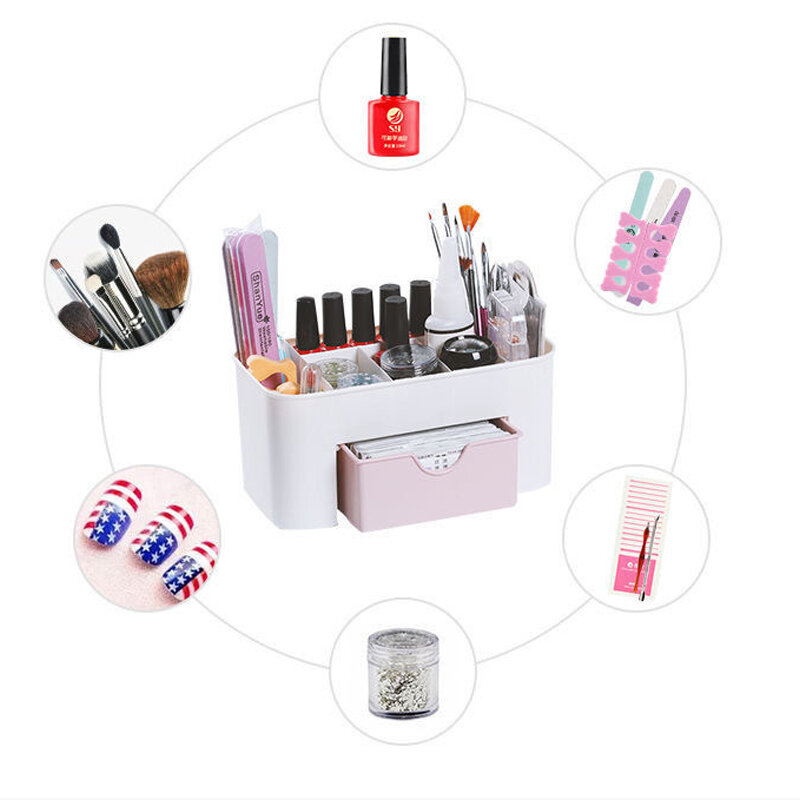 Nail Art Plastic Organizer Container Gel Polish Remover Cleaning Cotton Pad Swab Box Storage Case Accessories Tool Clean Desktop