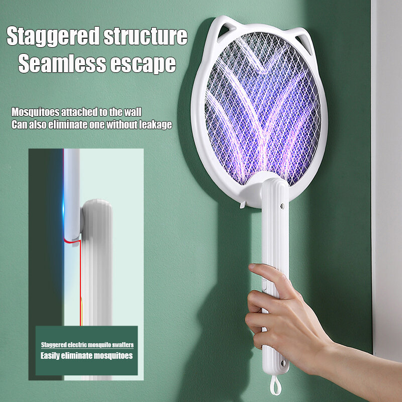 Nieuwe Opvouwbare Elektrische Mug Swatter Oplaadbare Duurzaam Huishouden Vier-In-een Mug Swatter Vliegenmepper Lithium Batterij