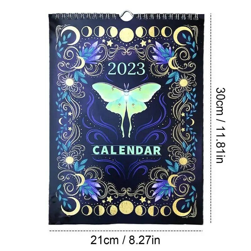 Календарь 2023, календарь с изображением темного леса и Луны с иллюстрациями животных, 12 лунных фаз, ежемесячный планировщик, Готическая ведьма, лунный подарок для