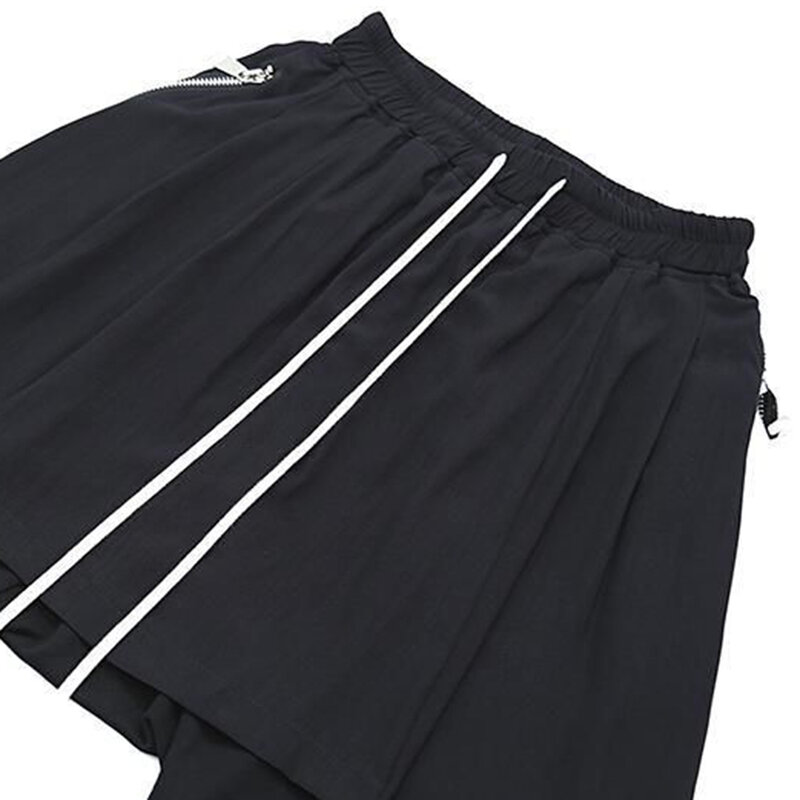 Pantalones cortos finos de Hip-hop para hombre, pantalón informal holgado con falda Irregular, estilo Harem, recortado, talla grande, verano, 2023