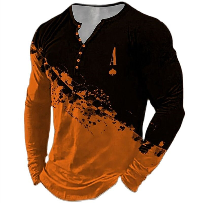 Camiseta retro de manga larga para hombre, ropa grande de hip -hop, bloqueo de color, parte superior, otoño