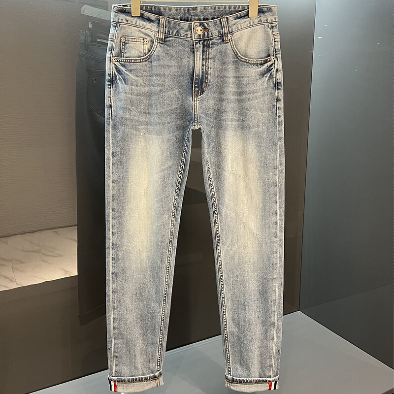TB THOM proste męskie jeansy wysokiej jakości w stylu koreańskim Design Slim spodnie do fitnessu szczeniak haft długość nogawki wszystkie spodnie mecz TB Jean