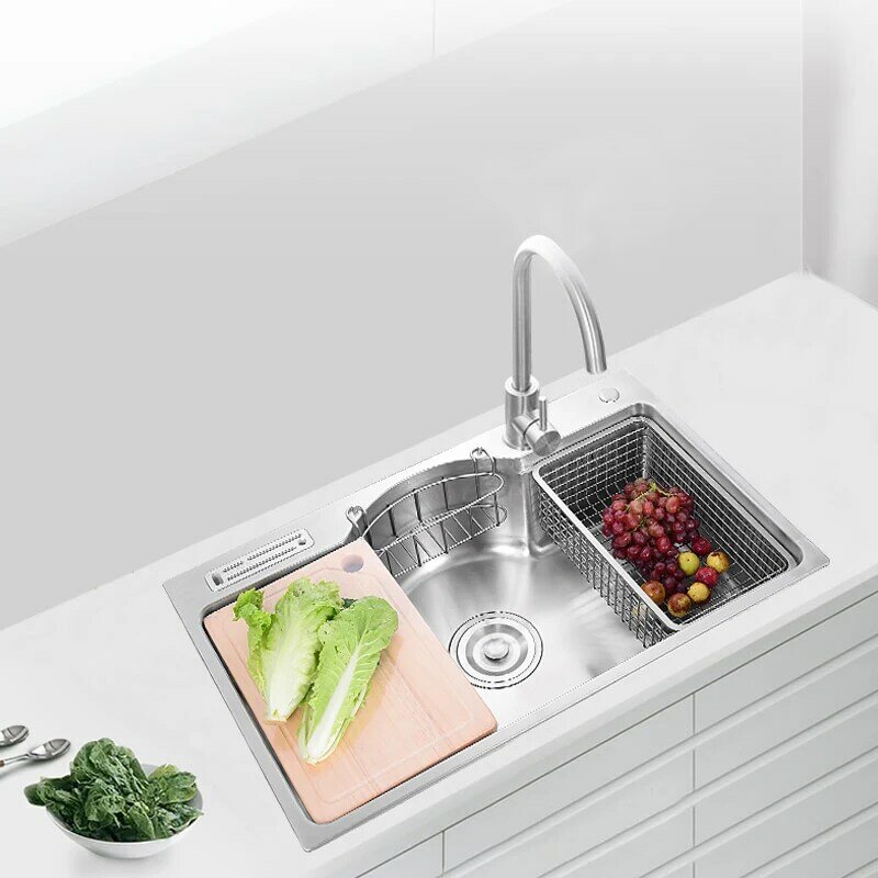 78x48cm Sink Single Basin Kitchen Sink Embedded Under Counter Basin Large Single Basin Sink Multifunctional 304 Stainless Steel