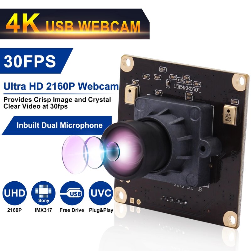 Fotocamera 4K ad alta risoluzione Ultra HD Sony IMX317 Mjpeg 30fps Mini USB Webcam modulo videocamera Web per scansione documenti, stampante 3D