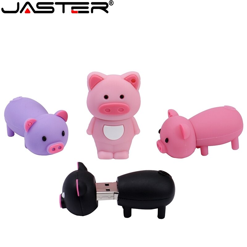 JASTER Cute Rabbit USB Flash Drives 64GB Cartoon Pig Memory Stick 32GB Creative Gifts for Kids Pen Drive 16GB Free Key Chain cle