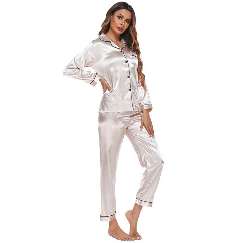 Wisremt pijamas de seda para meninas pijamas femininos pijamas de manga longa e curta 2 peças conjunto casa terno para pijamas femininos