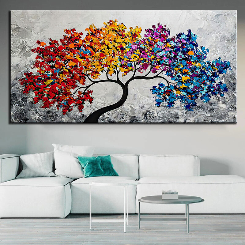 Pintura al óleo abstracta de paisaje de árbol nórdico, impresión en lienzo, imagen de pared moderna, póster para sala de estar minimalista, decoración para el hogar y la Oficina
