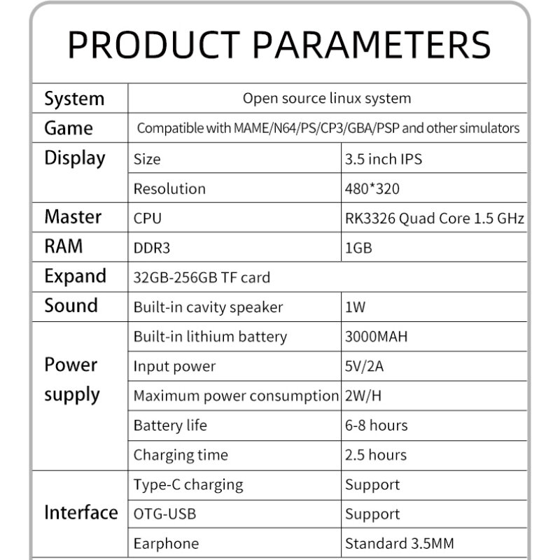 POWKIDDY-RGB10S 3.5 인치 IPS OGA 스크린 오픈 소스 핸드헬드 게임 콘솔, RK3326, 3D 조이스틱 트리거 버튼, 40000 게임 내장