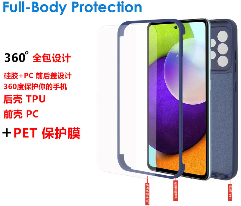 360 All-Inclusive Shockproof Phone Case For Samsung Galaxy A12 A22 A32 A52 A52S A72 A82 A51 A71 4G 5G Liquid Silicone Back Cove
