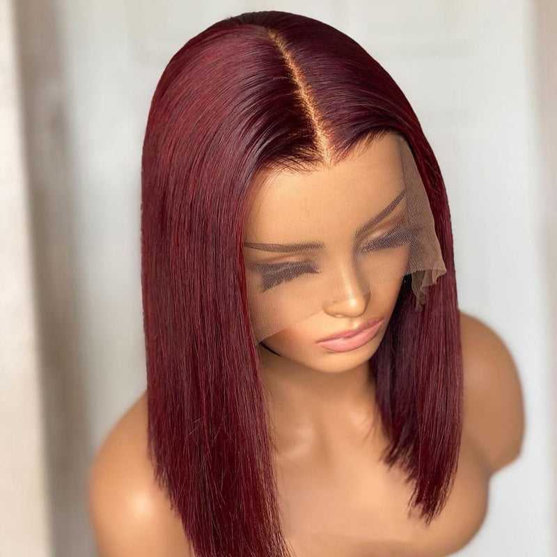 Perruque Bob Lace Wig synthétique bordeaux, roux Orange, ligne de cheveux naturelle résistante à la chaleur pour femmes