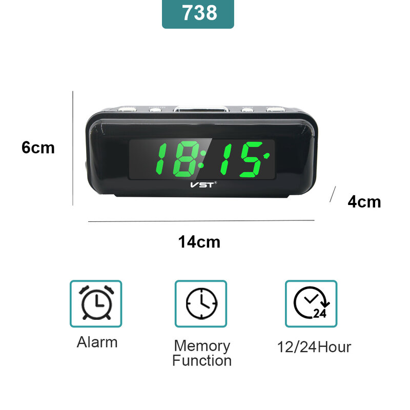 Pequeño reloj Digital de mesita de noche negro 220V Enchufe europeo 50-60hz 24 horas pantalla reloj Trible alarmas USB o relojes LED alimentados por batería